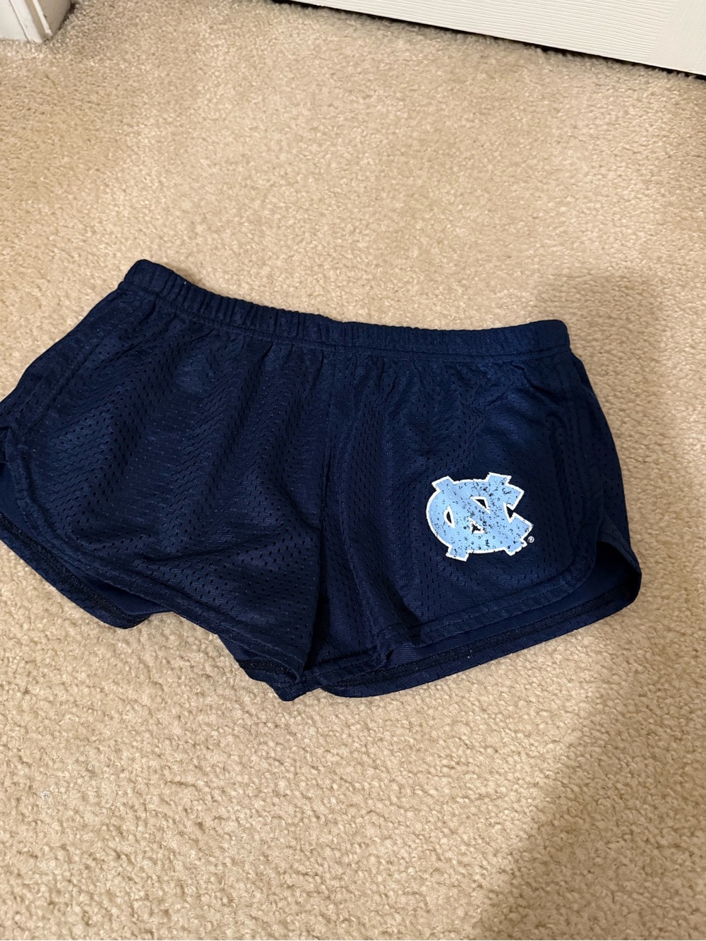 Soffe Navy Athletic Mesh Shorts with Light Blue Logo